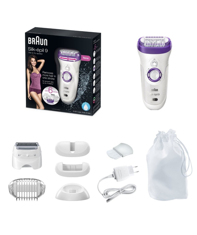 Braun Silk-Epil 9 9561 Wet & Dry Cordless Epilator/Epilation + 6 Extras